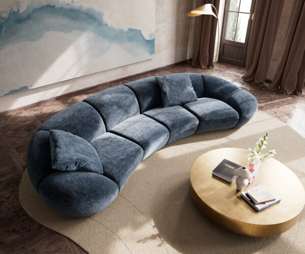 Velká pohovka Lunna 360x175 cm, modrý chenille, 2 polštáře - Image 4