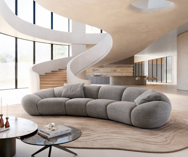 Velká pohovka Lunna 360x175 cm strukturovaná látka měkká šedá 2 polštáře - Image 2