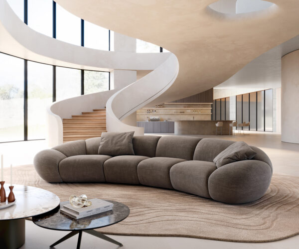 Velká pohovka Lunna 360x175 cm strukturovaná látka měkký taupe 2 polštáře - Image 2