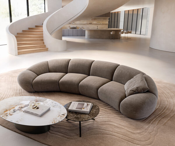 Velká pohovka Lunna 360x175 cm strukturovaná látka měkký taupe 2 polštáře - Image 4