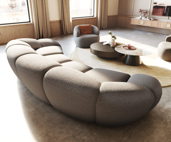 Velká pohovka Lunna 360x175 cm bouclé stříbrně šedá 2 polštáře - Image 7