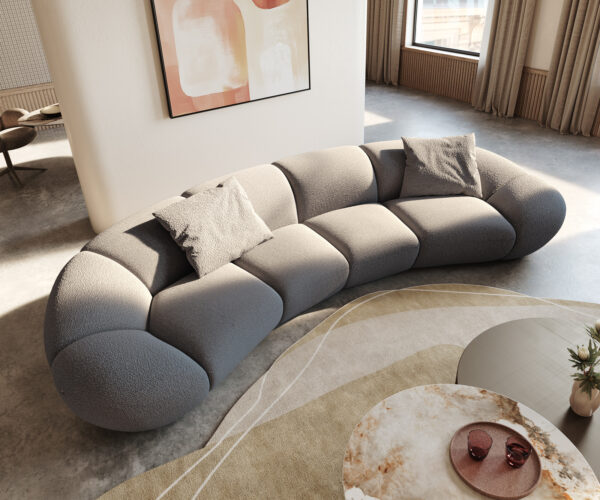 Velká pohovka Lunna 360x175 cm bouclé stříbrně šedá 2 polštáře - Image 2