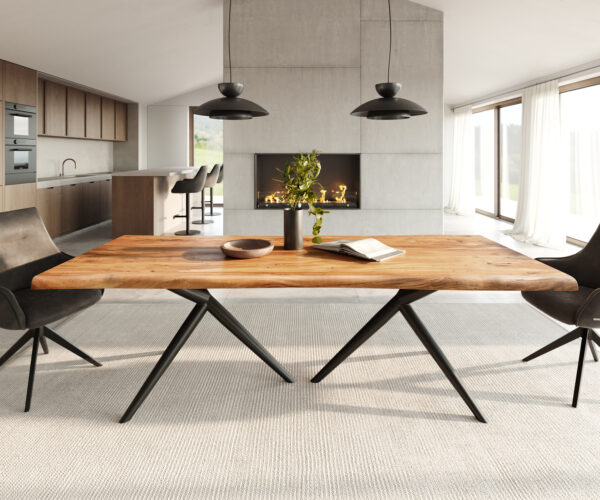 Jídelní stůl Edge 240x100 akácie přírodní Estelar kulatý kov černý - Image 2