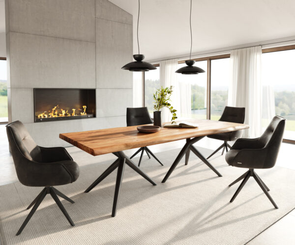 Jídelní stůl Edge 240x100 akácie přírodní Estelar kulatý kov černý - Image 5