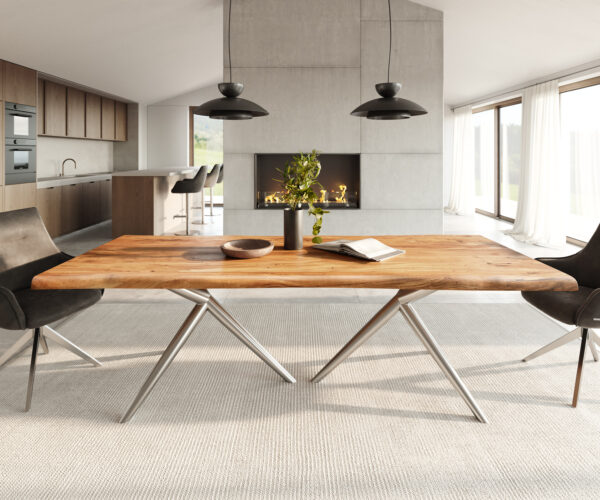 Jídelní stůl Edge 240x100 akácie natural Estelar kulatý nerezová ocel - Image 2