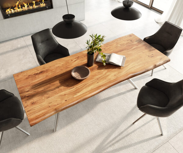 Jídelní stůl Edge 240x100 akácie natural Estelar kulatý nerezová ocel - Image 4