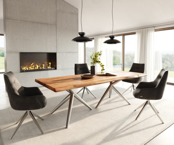 Jídelní stůl Edge 240x100 akácie natural Estelar kulatý nerezová ocel - Image 5