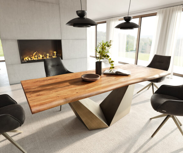 Jídelní stůl Edge 240x100 akácie přírodní Prisma Metallic zlatá Live-Edge