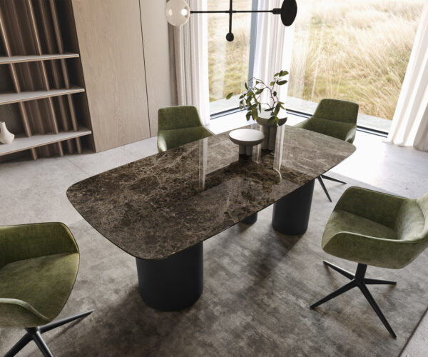 Jídelní stůl Edge lodní tvar 200x100 keramika Laminam® Emperador Extra Lucidato tmavě hnědá Troa kov černý - Image 2