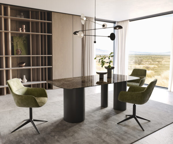 Jídelní stůl Edge lodní tvar 200x100 keramika Laminam® Emperador Extra Lucidato tmavě hnědá Troa kov černý - Image 5