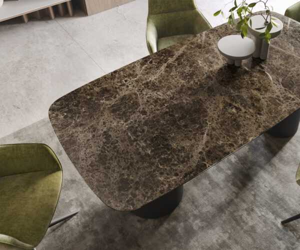 Jídelní stůl Edge lodní tvar 200x100 keramika Laminam® Emperador Extra Lucidato tmavě hnědá Troa kov černý - Image 4