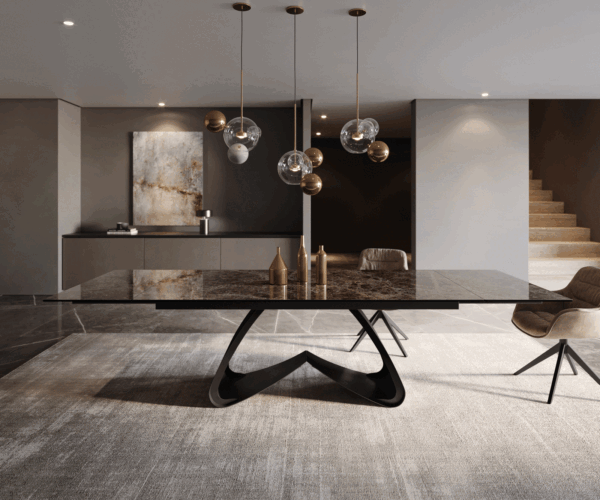 Jídelní stůl Edge 200-300x100 keramika Laminam® Emperador Extra Lucidato tmavě hnědá, černý W rám, rozkládací - Image 2