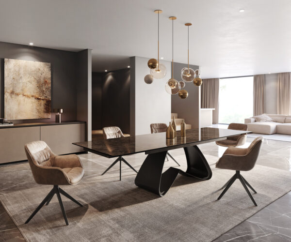 Jídelní stůl Edge 200-300x100 keramika Laminam® Emperador Extra Lucidato tmavě hnědá, černý W rám, rozkládací - Image 5