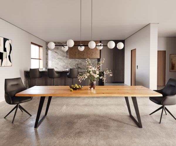 Jídelní stůl Edge 300x100x4 přírodní dubové šikmé nohy kov černý - Image 2