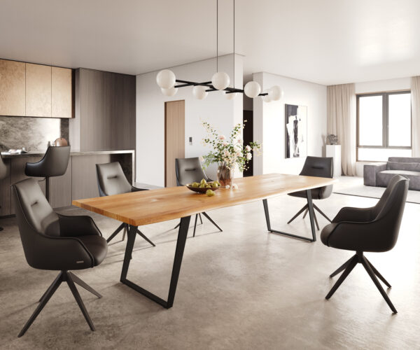Jídelní stůl Edge 300x100x4 přírodní dubové šikmé nohy kov černý - Image 5