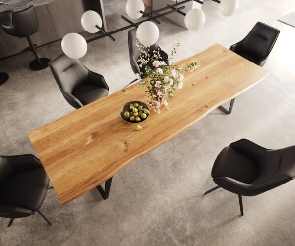 Jídelní stůl Edge 300x100x4 přírodní dubové šikmé nohy kov černý - Image 4