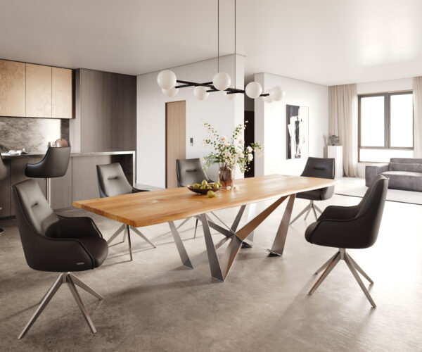 Jídelní stůl Edge 300x100x4 přírodní dub pavouk plochý nerezová ocel - Image 5