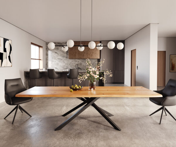 Jídelní stůl Edge 300x100x4 přírodní dubový křížový rám obdélníkový černý - Image 2