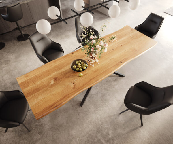 Jídelní stůl Edge 300x100x4 přírodní dubový křížový rám obdélníkový černý - Image 4