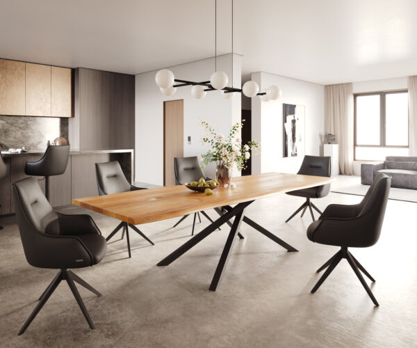 Jídelní stůl Edge 300x100x4 přírodní dubový křížový rám obdélníkový černý - Image 5