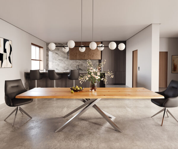 Jídelní stůl Edge 300x100x4 přírodní dub, křížová konstrukce, obdélník, nerezová ocel - Image 2