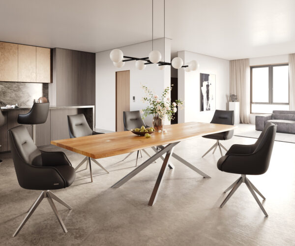 Jídelní stůl Edge 300x100x4 přírodní dub, křížová konstrukce, obdélník, nerezová ocel - Image 5
