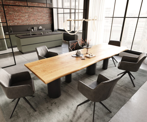 Jídelní stůl Edge 300x100x4 přírodní dub Pilier kov černý - Image 5