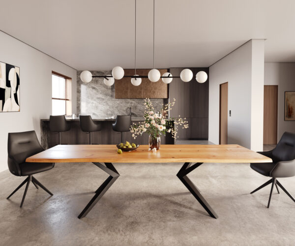 Jídelní stůl Edge 300x100x4 přírodní dub Zenthara hranatý kov černý - Image 2