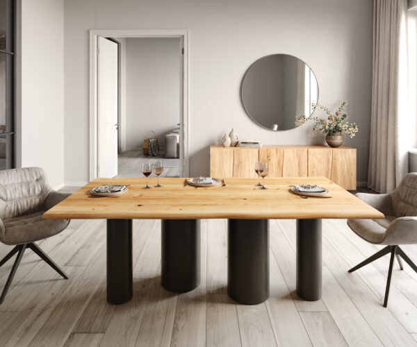 Jídelní stůl Edge 200x100x2,5-3 přírodní dub Pilier kov černý - Image 2