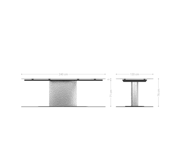 Jídelní stůl Edge lodní tvar 240x120 reliéfní sklo perleť 3D design vlna nerezová ocel - Image 7