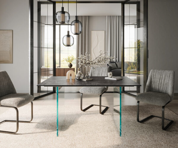 Jídelní stůl 140x90 keramika Laminam® Nero Greco antracitová podnož sklo Edge - Image 2