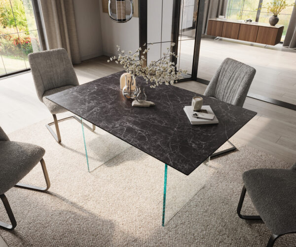 Jídelní stůl 140x90 keramika Laminam® Nero Greco antracitová podnož sklo Edge - Image 4