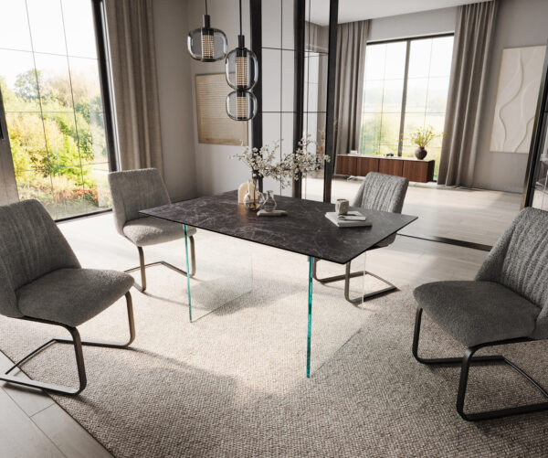 Jídelní stůl 140x90 keramika Laminam® Nero Greco antracitová podnož sklo Edge - Image 5