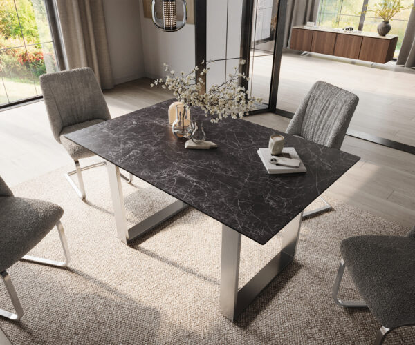 Jídelní stůl Edge 140x90 keramika Laminam® Nero Greco antracitová nerezová ocel úzký - Image 4