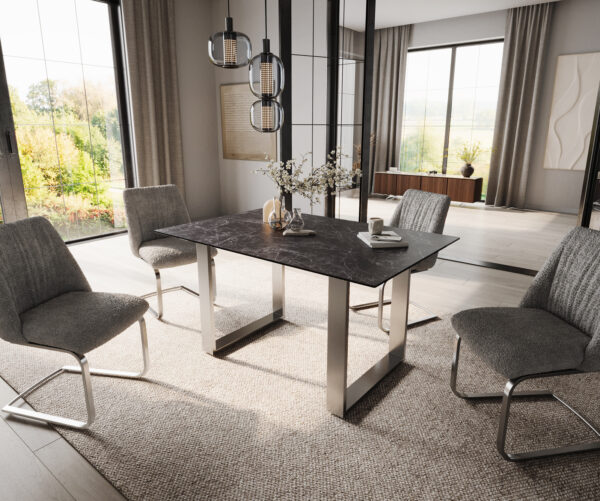Jídelní stůl Edge 140x90 keramika Laminam® Nero Greco antracitová nerezová ocel úzký - Image 5
