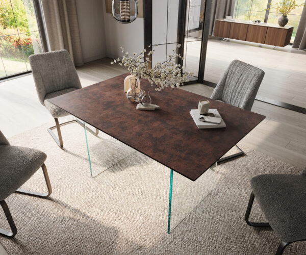 Jídelní stůl Edge 140x90 sklo antická hnědá skleněný rám - Image 4