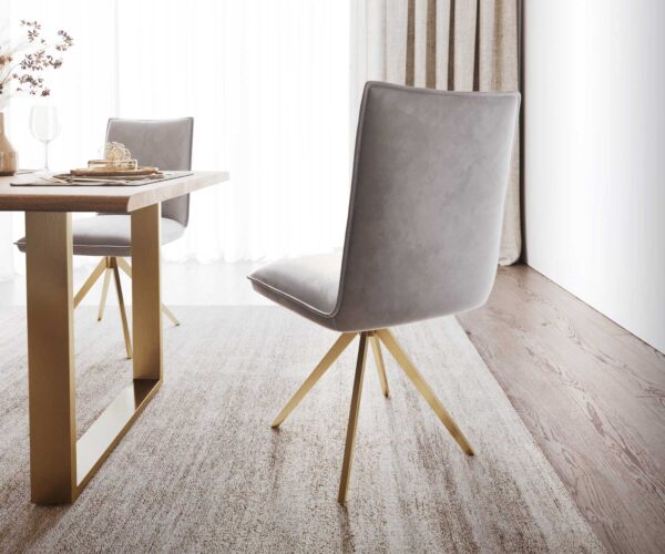 Jídelní židle Lelio-Flex sametově šedé, křížová podnož, hranatá, zlatá, otočné o 180° - Image 3