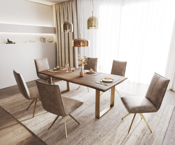 Jídelní židle Lelio-Flex taupe vintage křížová konstrukce hranatá zlatá otočná o 180° - Image 5