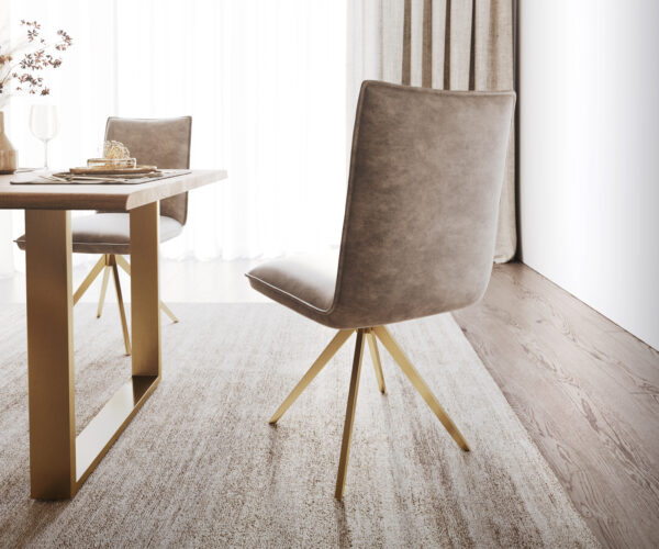 Jídelní židle Lelio-Flex taupe vintage křížová konstrukce hranatá zlatá otočná o 180° - Image 3