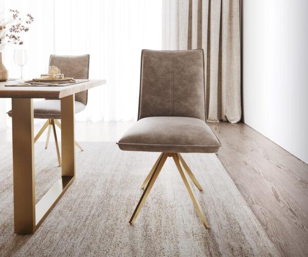 Jídelní židle Lelio-Flex taupe vintage křížová konstrukce hranatá zlatá otočná o 180° - Image 2