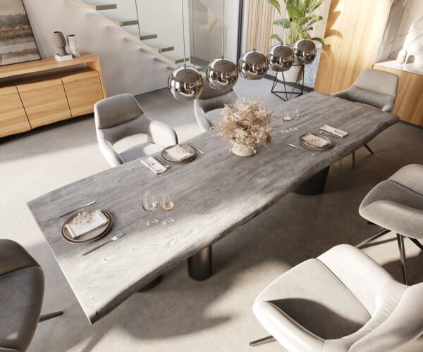 Jídelní stůl Edge 300x100 cm XL akácie platinum Troa nerezová ocel grafit - Image 4