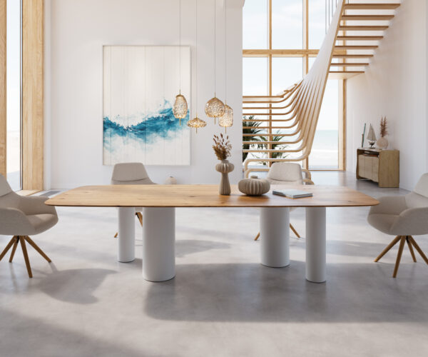 Jídelní stůl Edge lodní tvar 300x120 cm přírodní dub Pilier kov bílý Swiss - Image 2