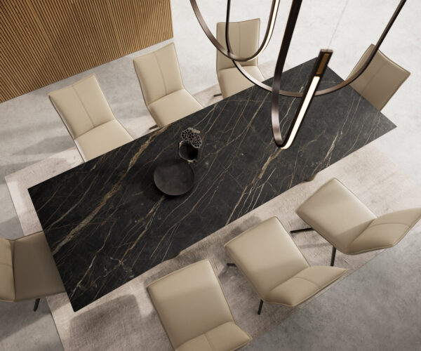 Jídelní stůl Edge 300x100 cm keramika Laminam® Noir Desir hnědá Pilier kovový efekt titanový - Image 6