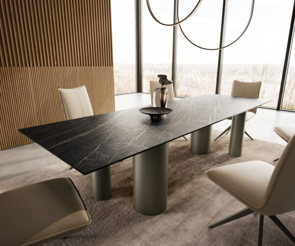Jídelní stůl Edge 300x100 cm keramika Laminam® Noir Desir hnědá Pilier kovový efekt titanový - Image 7