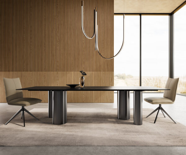 Jídelní stůl Edge 300x100 cm keramika Laminam® Noir Desir hnědá Pilier nerezová ocel grafitová - Image 2