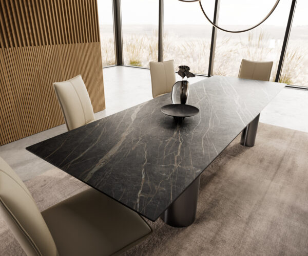 Jídelní stůl Edge 300x100 cm keramika Laminam® Noir Desir hnědá Pilier nerezová ocel grafitová - Image 4