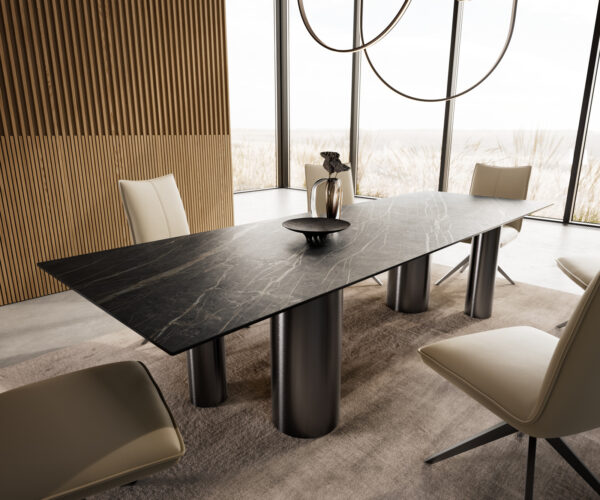Jídelní stůl Edge 300x100 cm keramika Laminam® Noir Desir hnědá Pilier nerezová ocel grafitová - Image 8