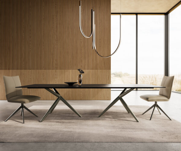 Jídelní stůl Edge 300x100 cm keramika Laminam® Noir Desir hnědá Estelar kulatý kovový efekt titanový povrch - Image 2