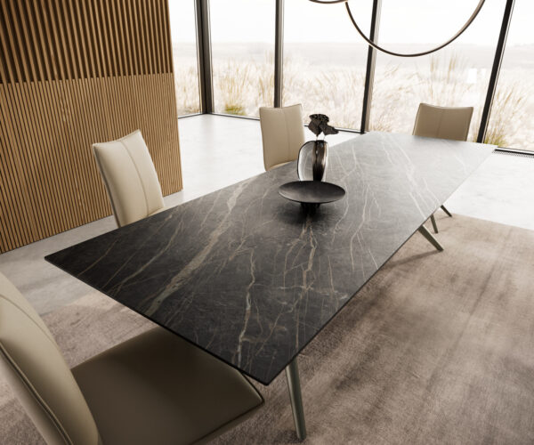 Jídelní stůl Edge 300x100 cm keramika Laminam® Noir Desir hnědá Estelar kulatý kovový efekt titanový povrch - Image 4
