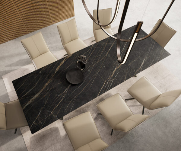 Jídelní stůl Edge 300x100 cm keramika Laminam® Noir Desir hnědá Estelar kulatý kovový efekt titanový povrch - Image 6